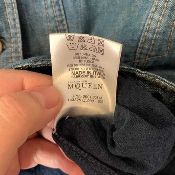 Alexander McQueen 00s jean jacket womens size 46 large medium denim bow y2k blue - Picture 12 of 15